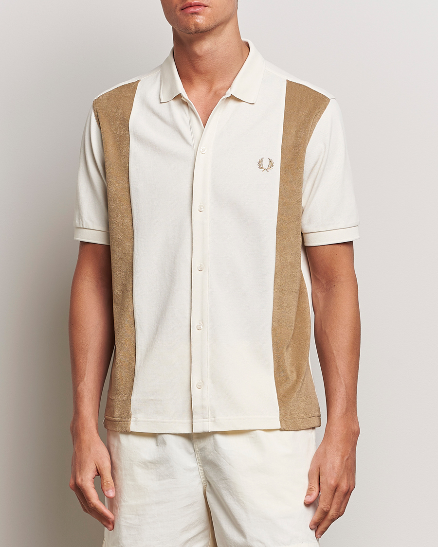 Men | Clothing | Fred Perry | Towelling Panel Polo Short Sleeve Shirt Ecru