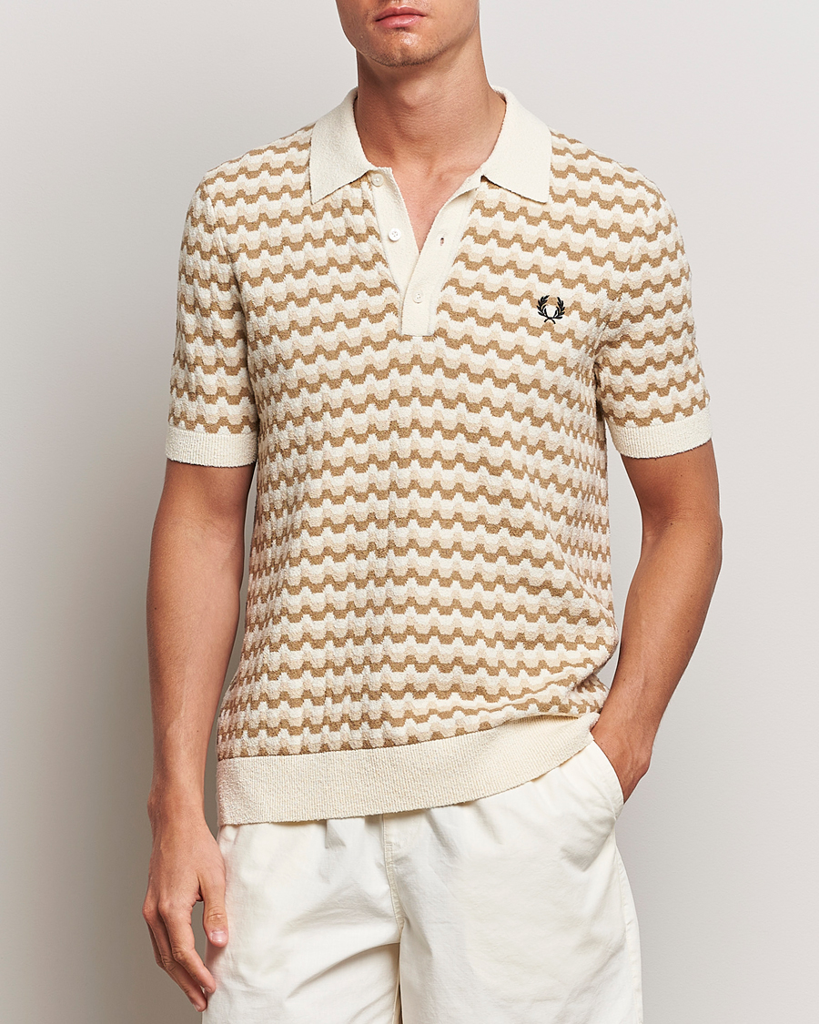 Men | Clothing | Fred Perry | Bouclé Jacquard Knitted Polo Ecru