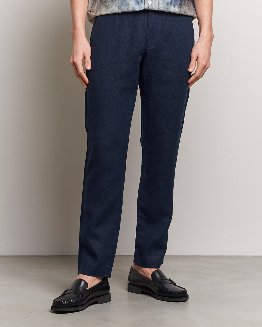 Herre | Hørbukser | NN07 | Theo Linen Trousers Navy Blue