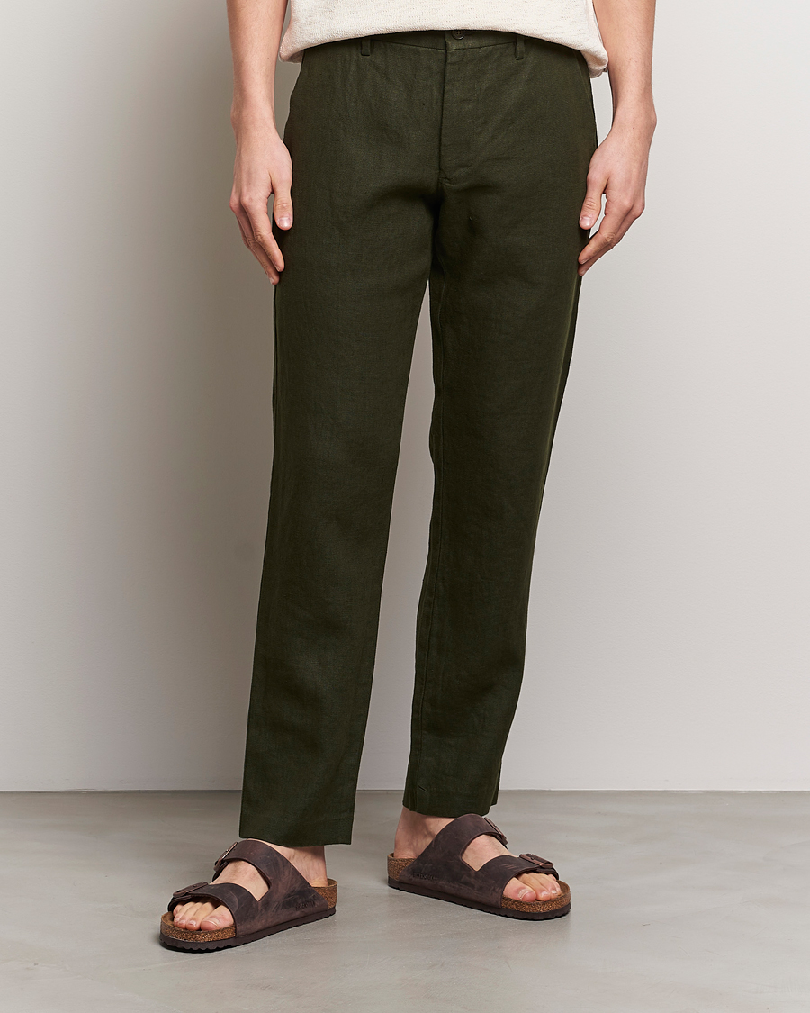 Herre | Nyheder | NN07 | Theo Linen Trousers Rosin Green