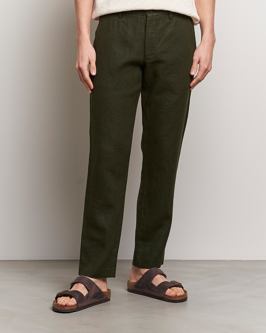 Herre | Hørbukser | NN07 | Theo Linen Trousers Rosin Green