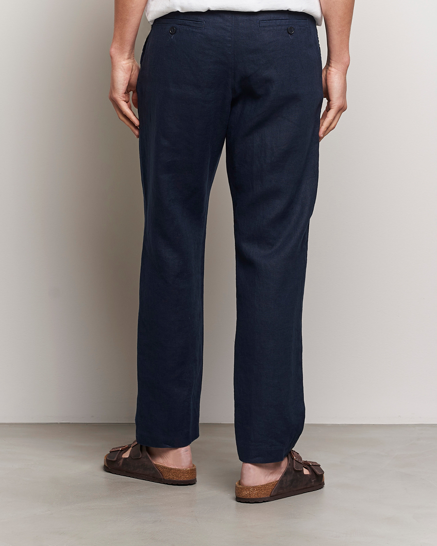 Herre | Bukser | NN07 | Bill Pleated Linen Trousers Navy Blue