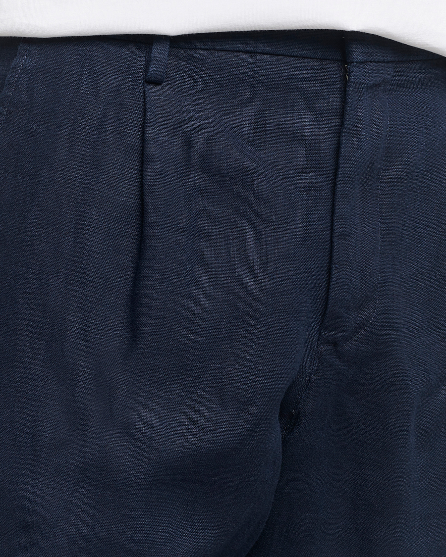 Herre | Bukser | NN07 | Bill Pleated Linen Trousers Navy Blue
