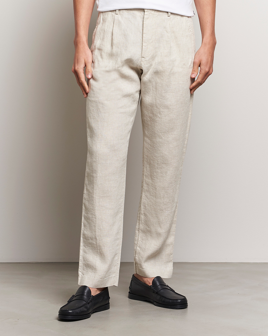 Herre | Hørbukser | NN07 | Bill Pleated Linen Trousers Oat