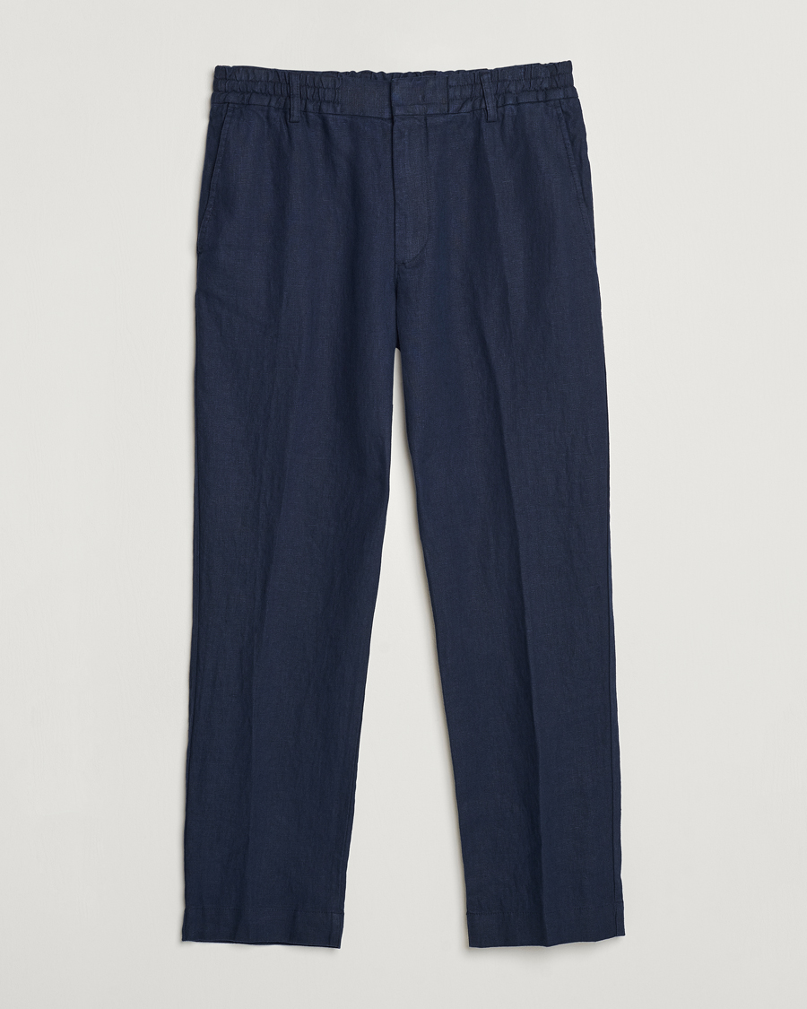 Herre |  | NN07 | Billie Linen Drawstring Trousers Navy Blue