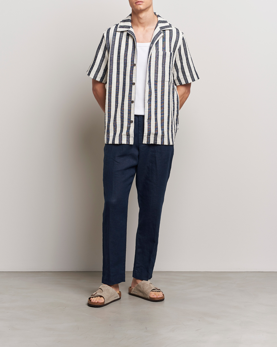 Herre | Bukser | NN07 | Billie Linen Drawstring Trousers Navy Blue