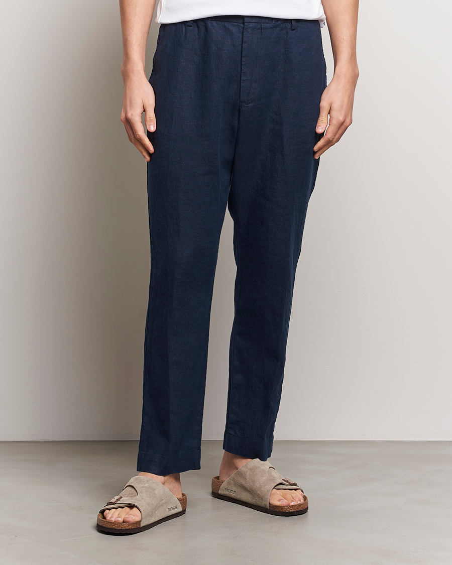 Herre | Bukser | NN07 | Billie Linen Drawstring Trousers Navy Blue