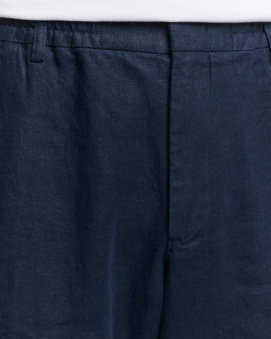 Herre | Bukser | NN07 | Billie Linen Drawstring Trousers Navy Blue