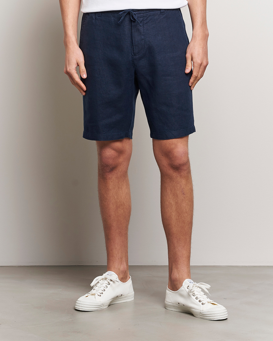 Herr |  | NN07 | Seb Linen Drawstring Shorts Navy Blue