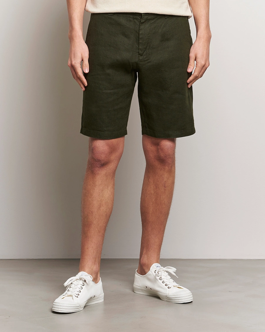 Men | NN07 | NN07 | Crown Linen Shorts Rosin Green