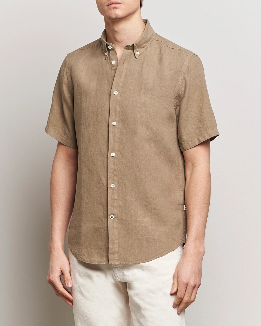 Herre | Tøj | NN07 | Arne Linen Short Sleeve Shirt Greige