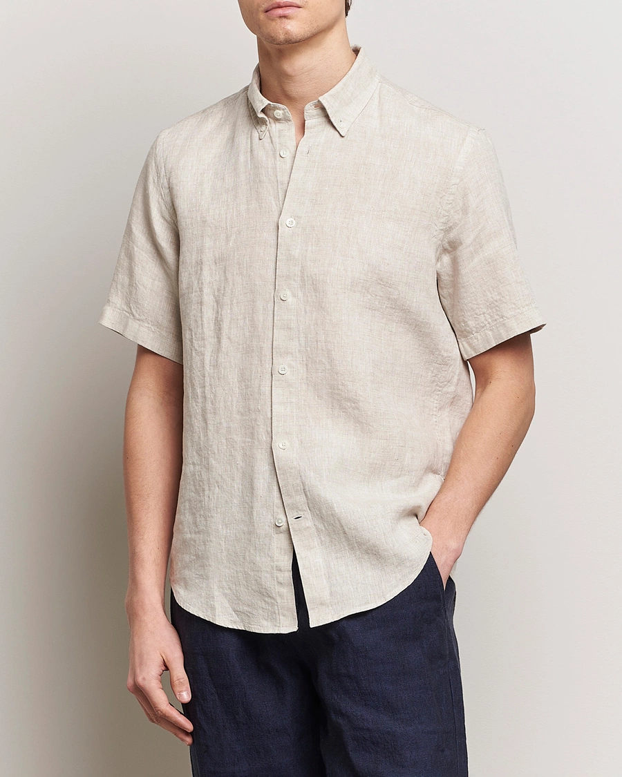 Herre | Kortærmede skjorter | NN07 | Arne Linen Short Sleeve Shirt Oat