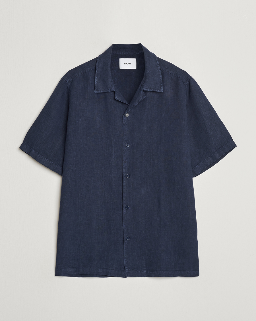 Herre |  | NN07 | Julio Linen Resort Shirt Navy Blue