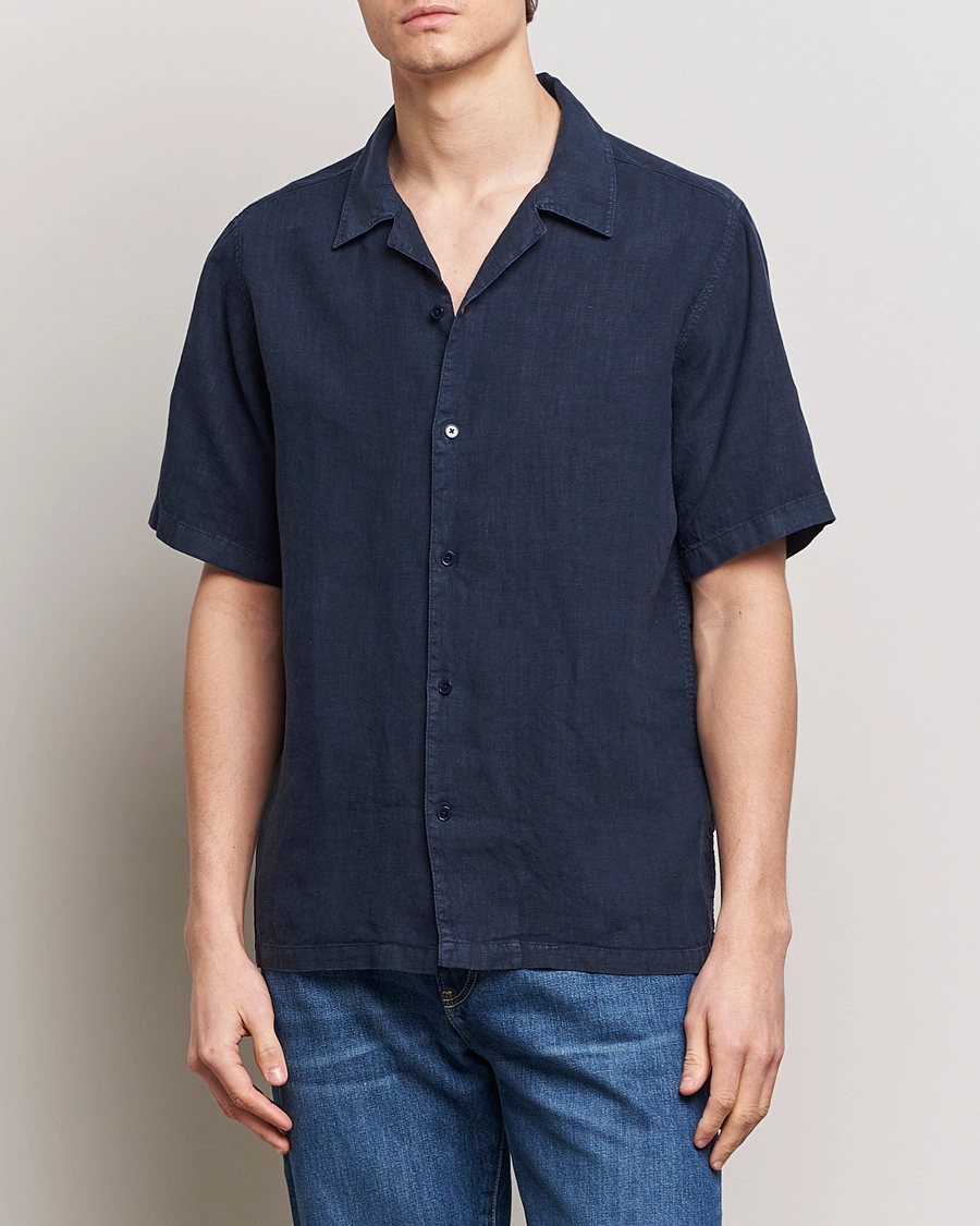 Men | Short Sleeve Shirts | NN07 | Julio Linen Resort Shirt Navy Blue