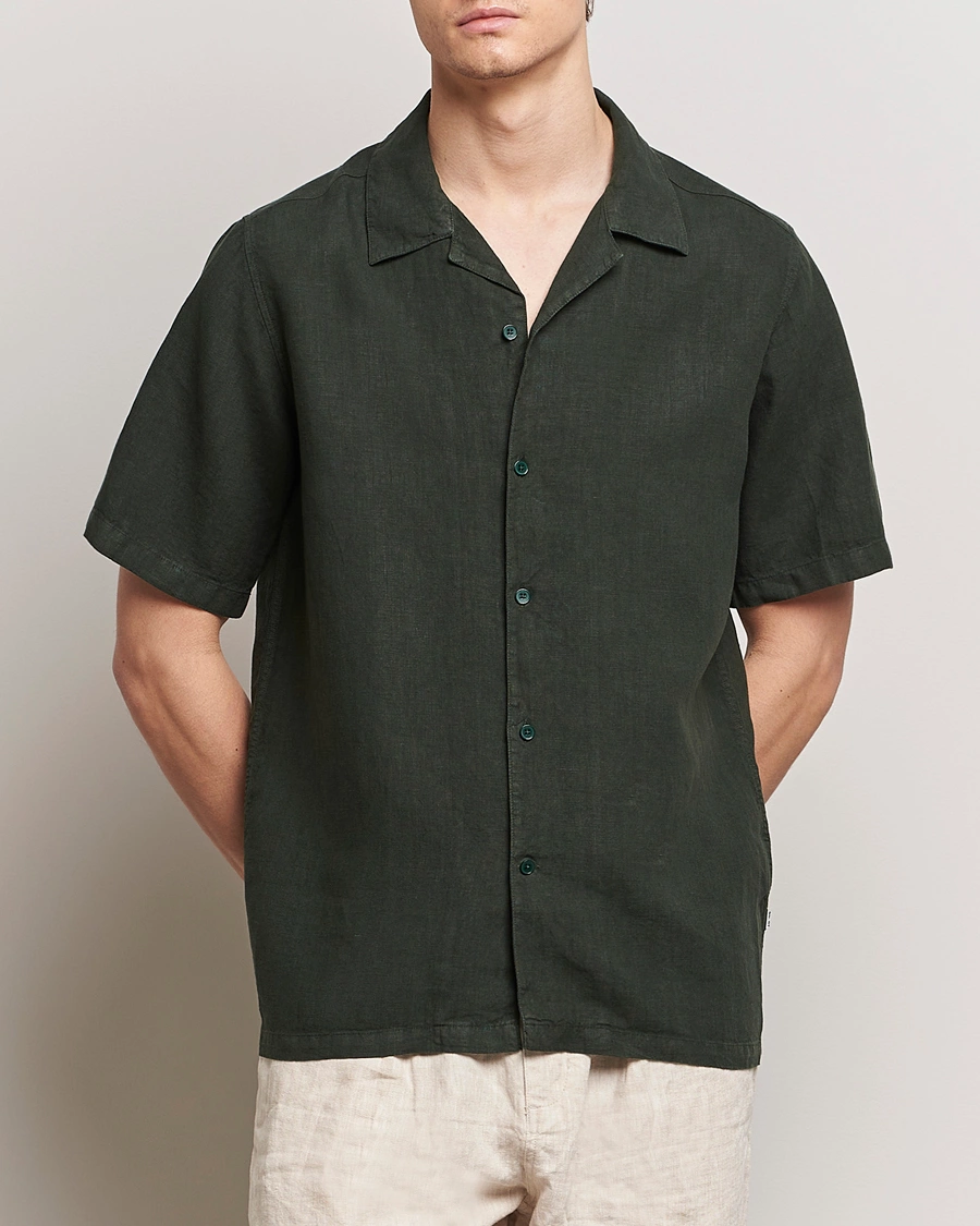 Herre | Nyheder | NN07 | Julio Linen Resort Shirt Rosin Green