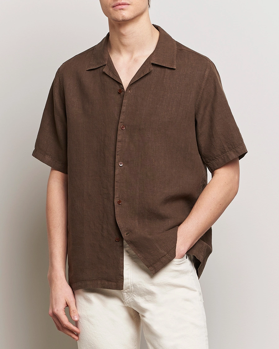 Herre | Kortærmede skjorter | NN07 | Julio Linen Resort Shirt Cocoa Brown