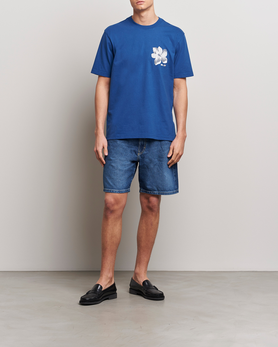 Herre | T-Shirts | NN07 | Adam Printed Crew Neck T-Shirt Blue Quartz
