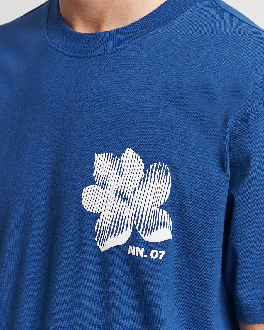 Herre | T-Shirts | NN07 | Adam Printed Crew Neck T-Shirt Blue Quartz