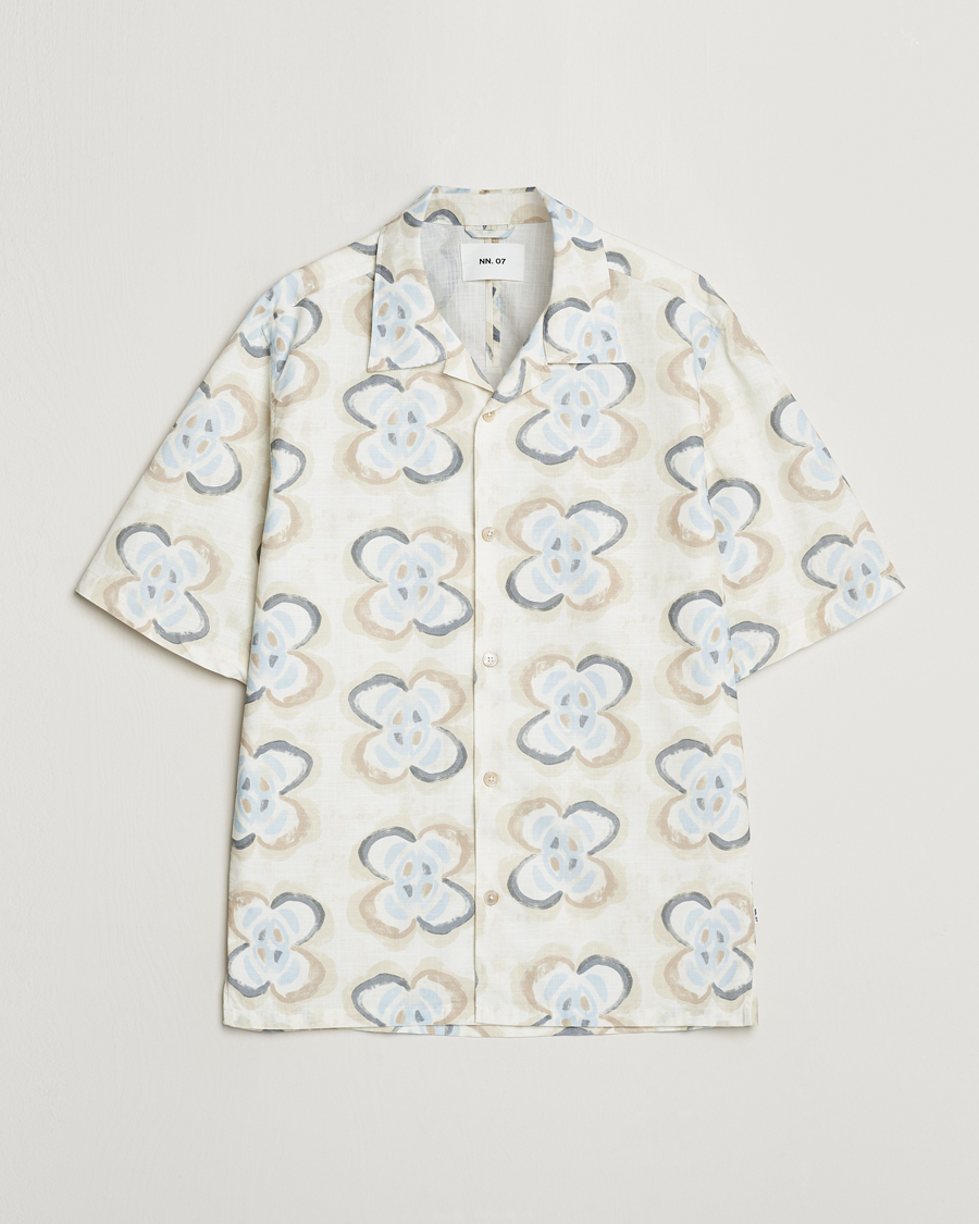 Herre | Skjorter | NN07 | Ole Printed Short Sleeve Shirt Ecru Multi