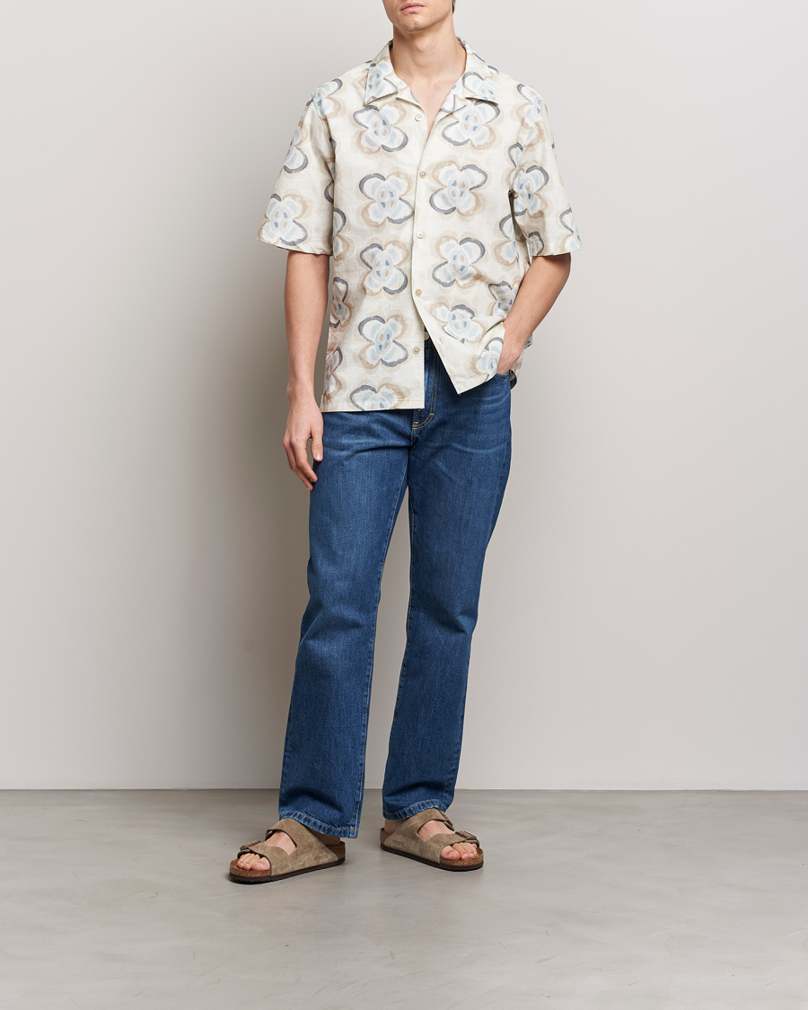 Herre | Skjorter | NN07 | Ole Printed Short Sleeve Shirt Ecru Multi