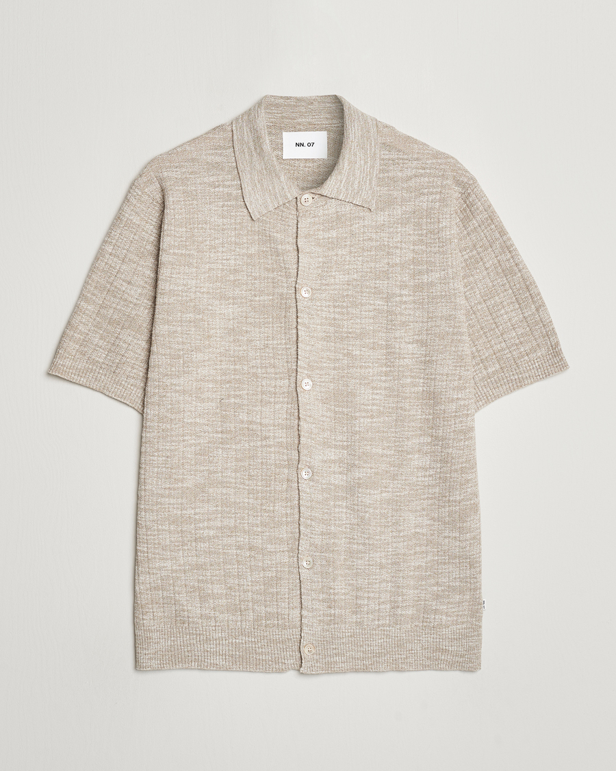 Herre | Skjorter | NN07 | Nolan Knitted Shirt Sleeve Shirt Greige Melange