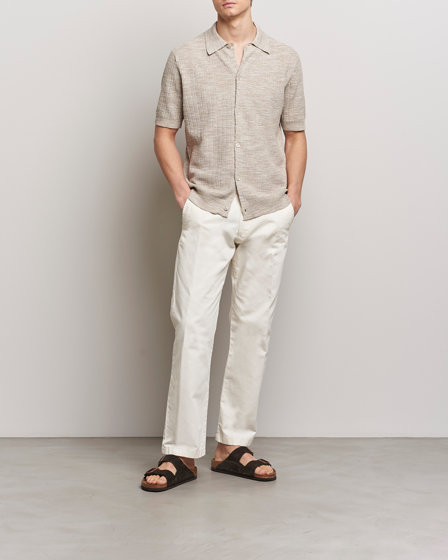 Herre | Skjorter | NN07 | Nolan Knitted Shirt Sleeve Shirt Greige Melange