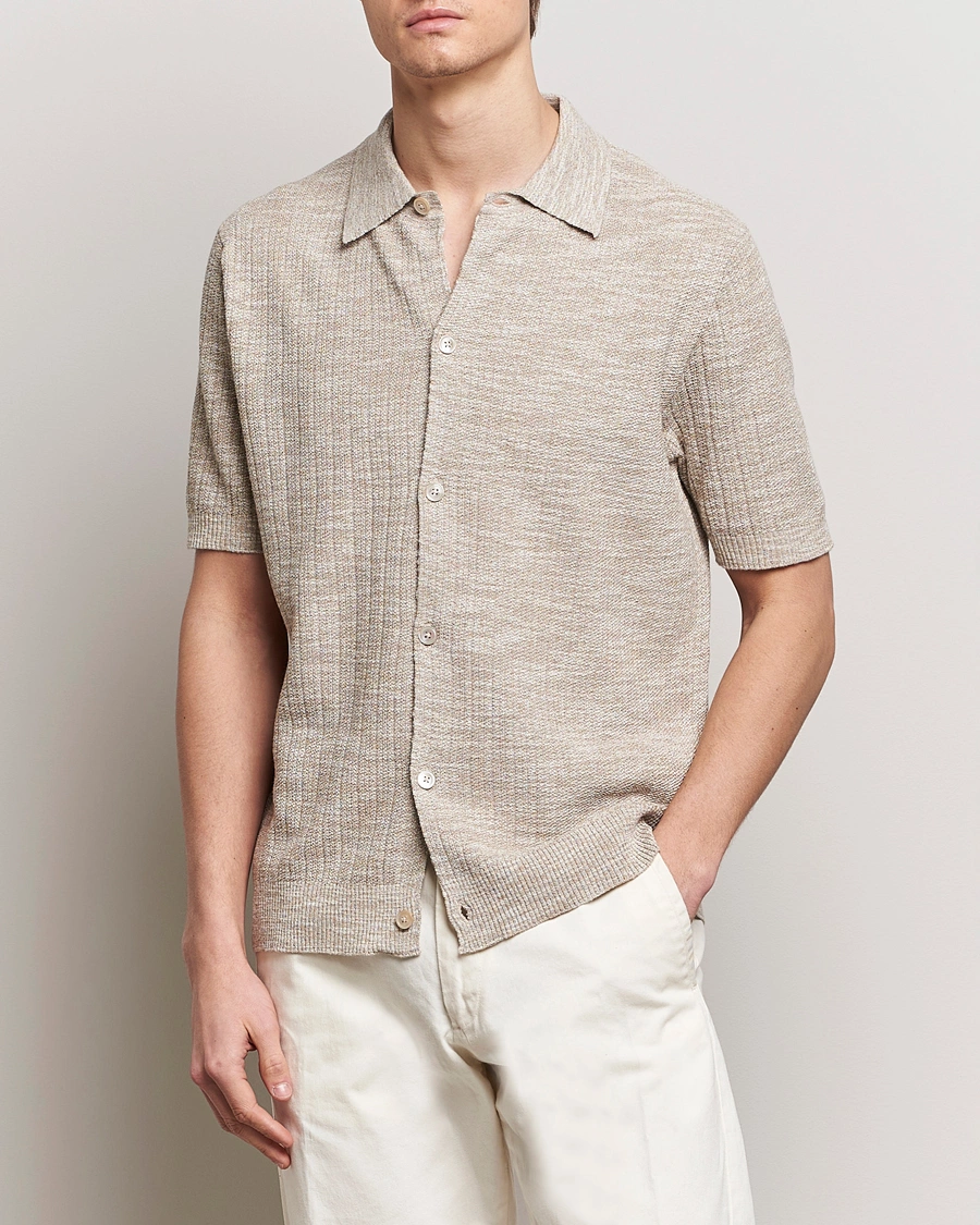 Herre | Kortærmede skjorter | NN07 | Nolan Knitted Shirt Sleeve Shirt Greige Melange