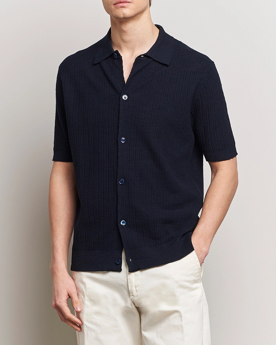 Herre | Sommer | NN07 | Nolan Knitted Shirt Sleeve Shirt Navy Blue