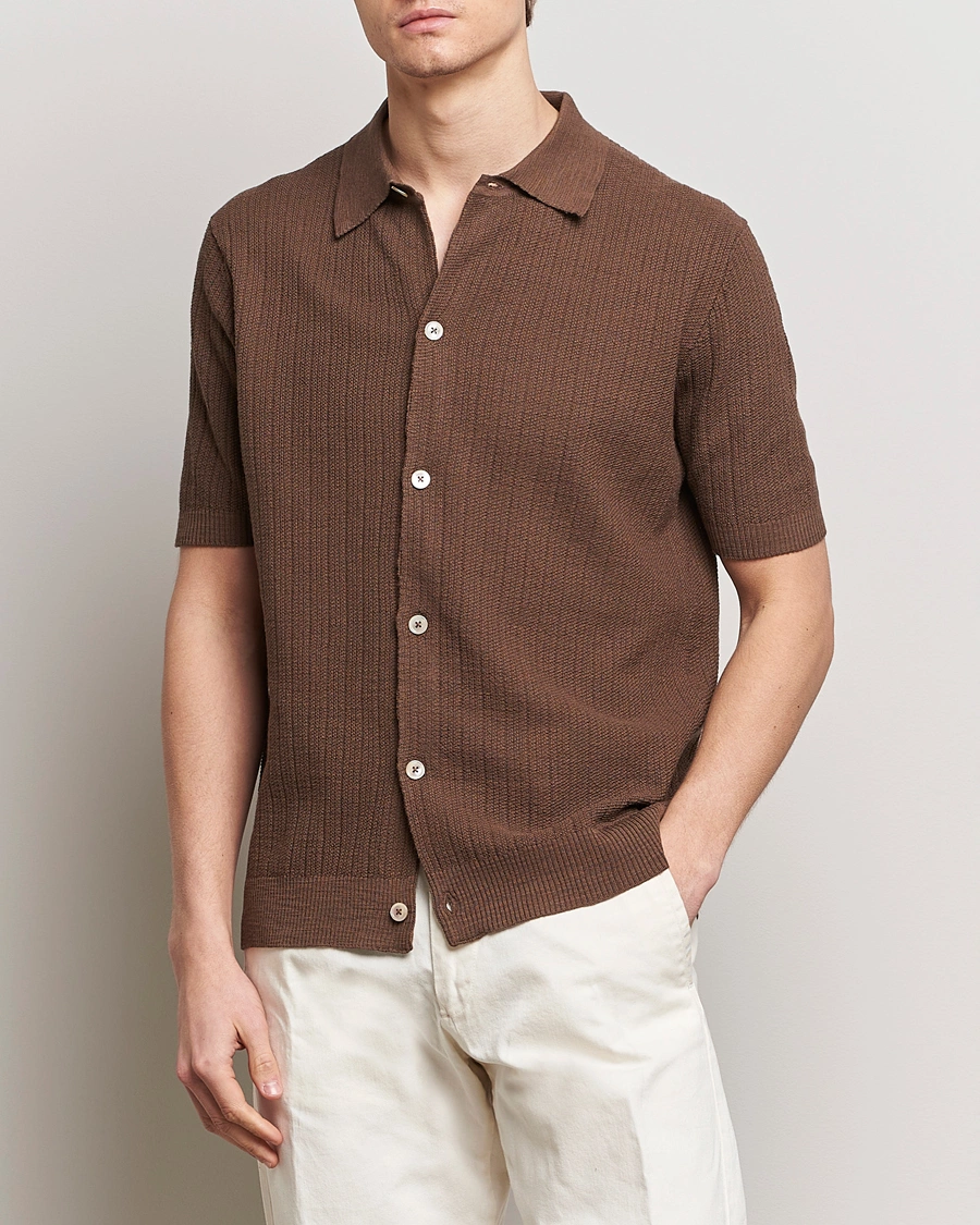 Herre | Kortærmede skjorter | NN07 | Nolan Knitted Shirt Sleeve Shirt Cocoa Brown