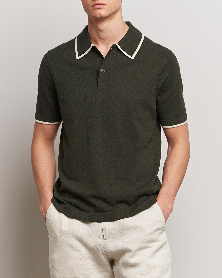 Herre | Polotrøjer | NN07 | Damon Silk/Cotton Knitted Polo Rosin Green