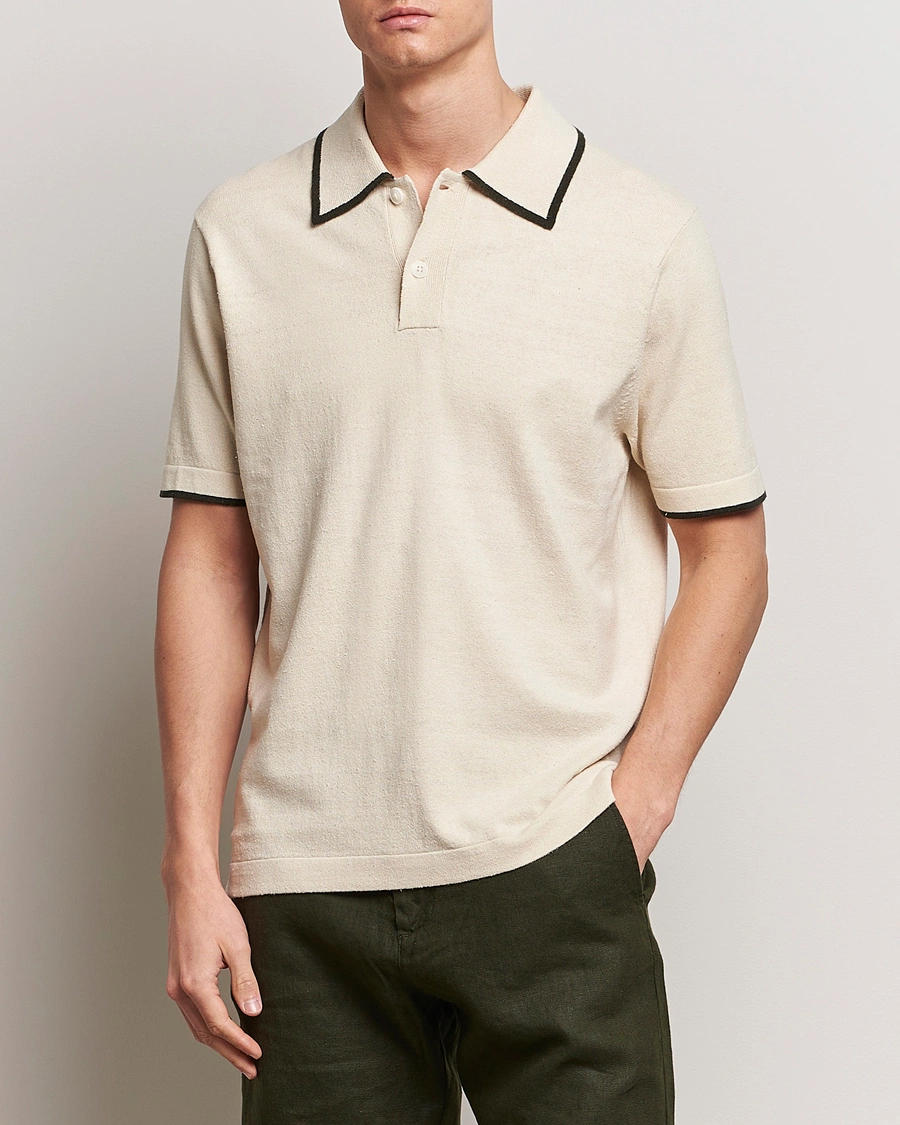 Herre | Nyheder | NN07 | Damon Silk/Cotton Knitted Polo Oat