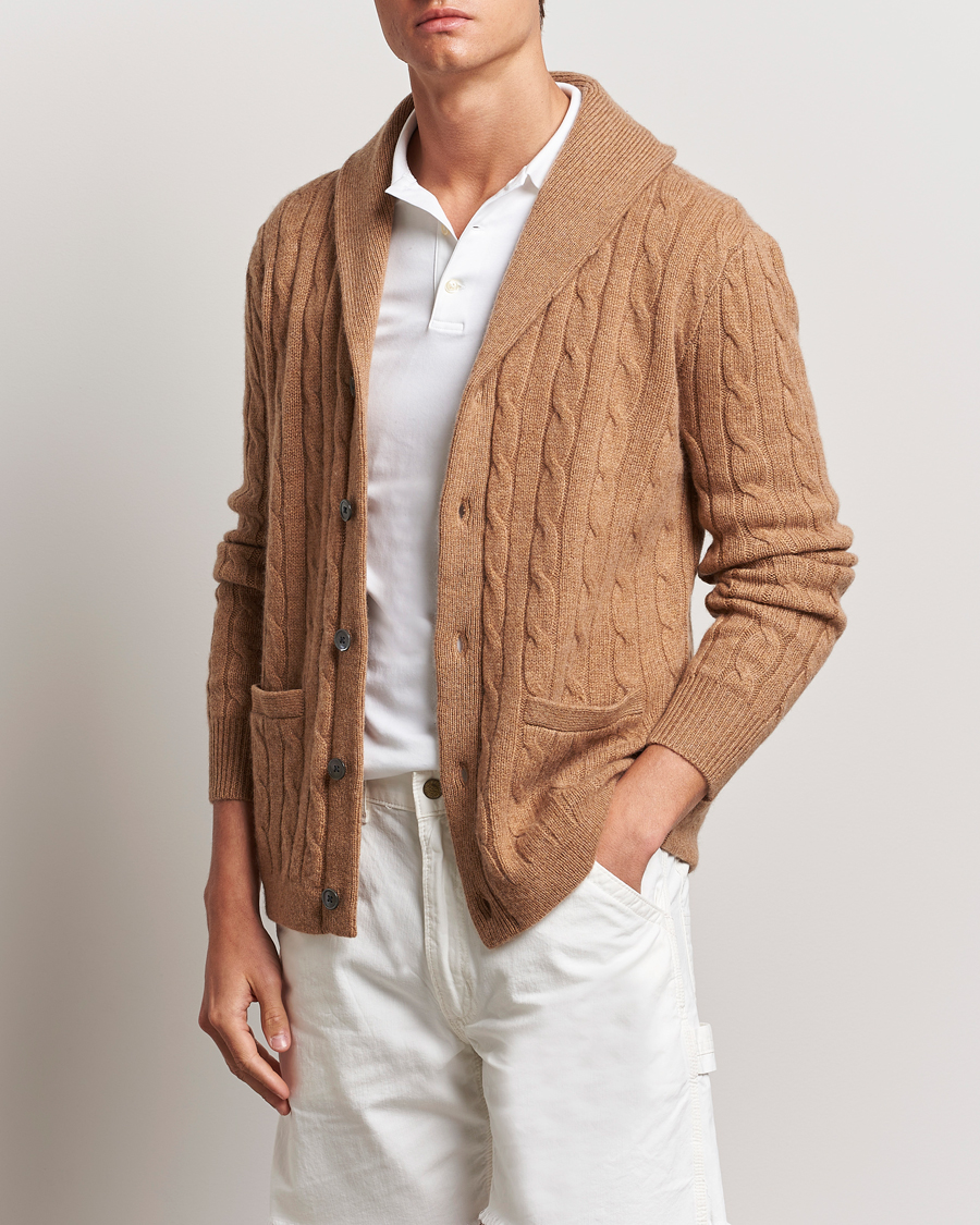 Herre | Trøjer | Polo Ralph Lauren | Cashmere Cable Shawl Cardigan Brown Sugar Melange