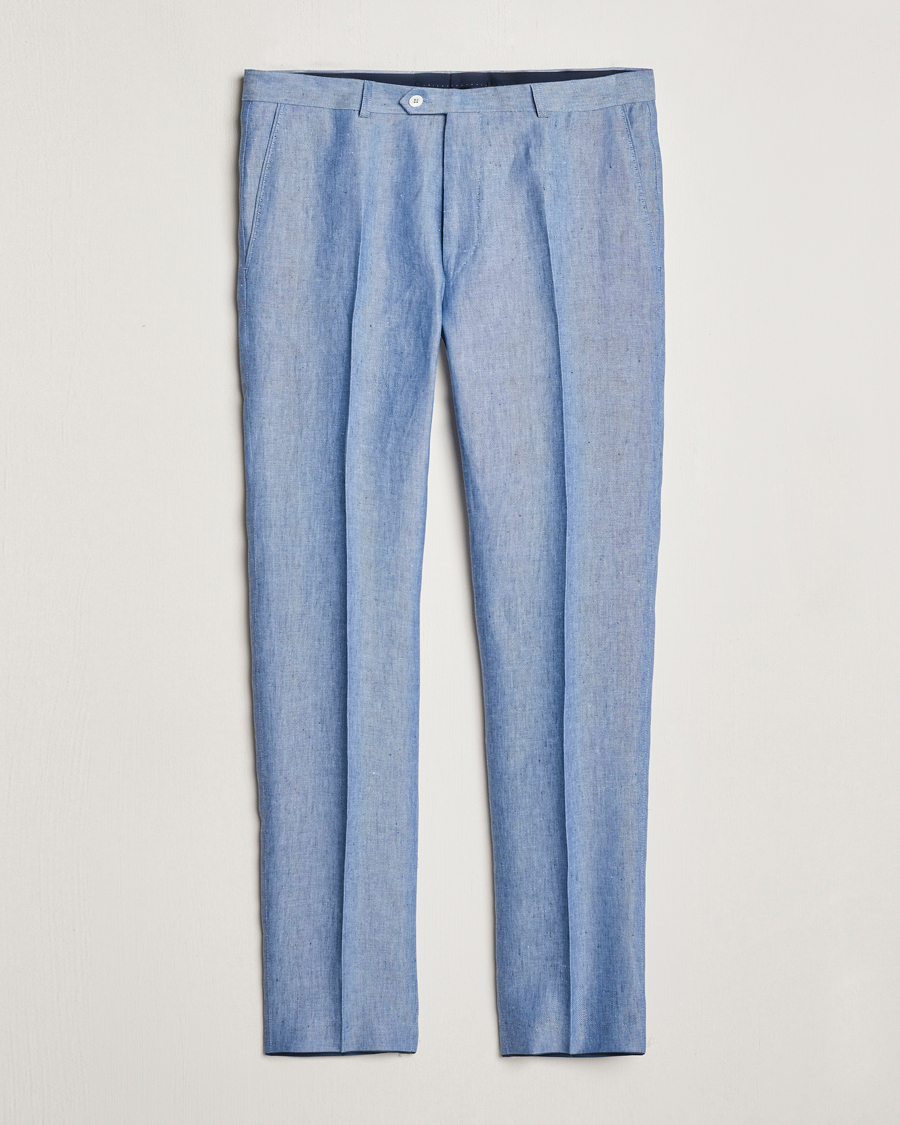 Herre | Bukser | Oscar Jacobson | Denz Linen Trousers Smog Blue