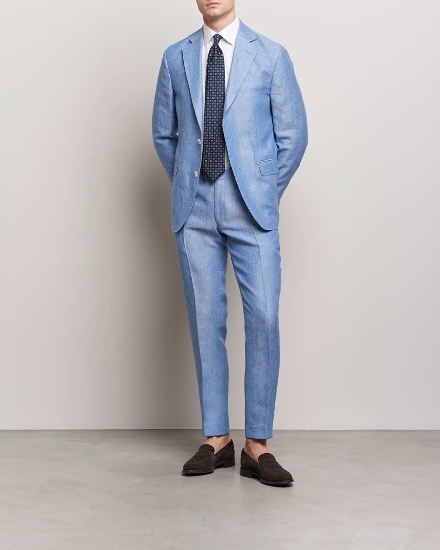 Herre | Bukser | Oscar Jacobson | Denz Linen Trousers Smog Blue