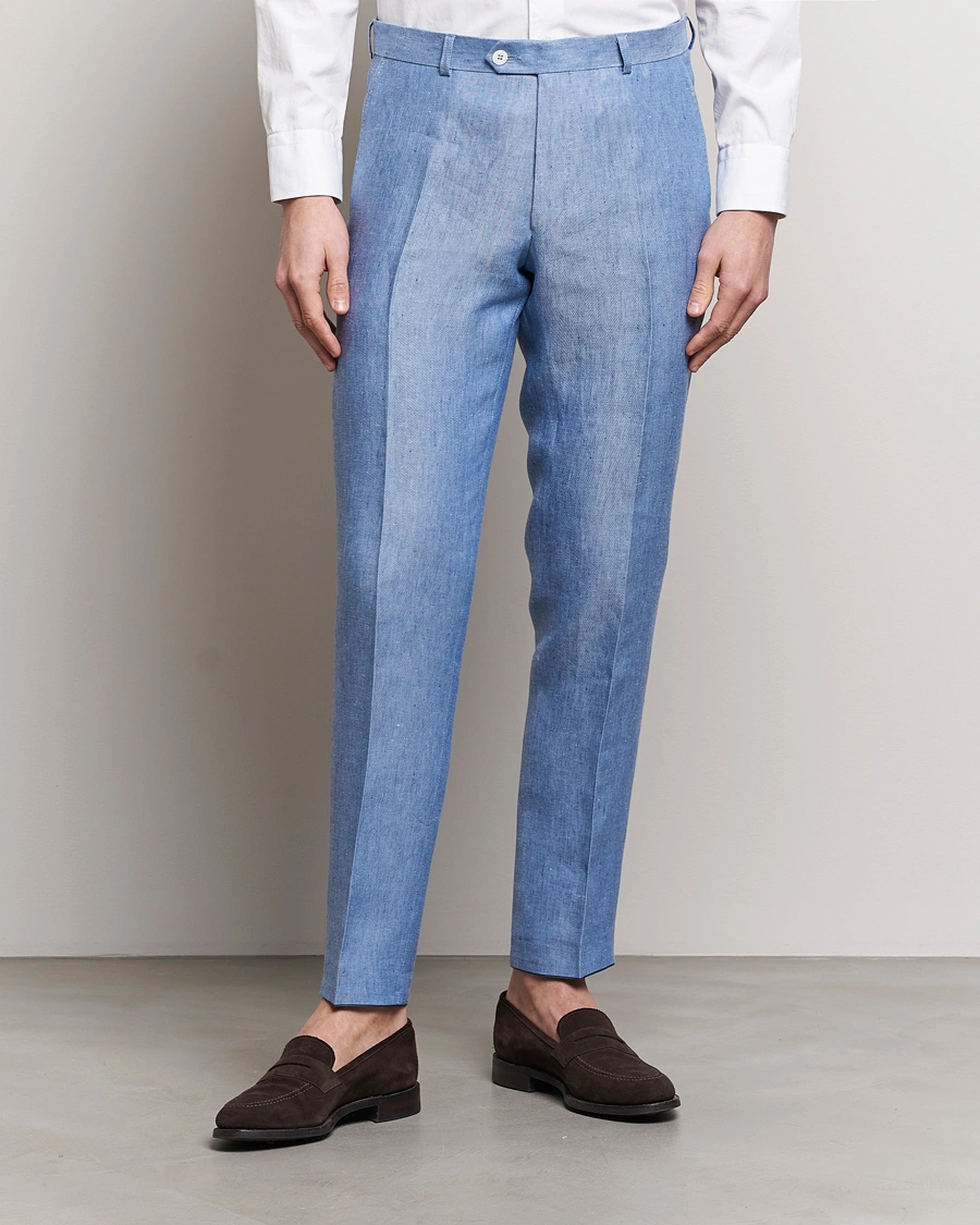Herre | Bukser | Oscar Jacobson | Denz Linen Trousers Smog Blue