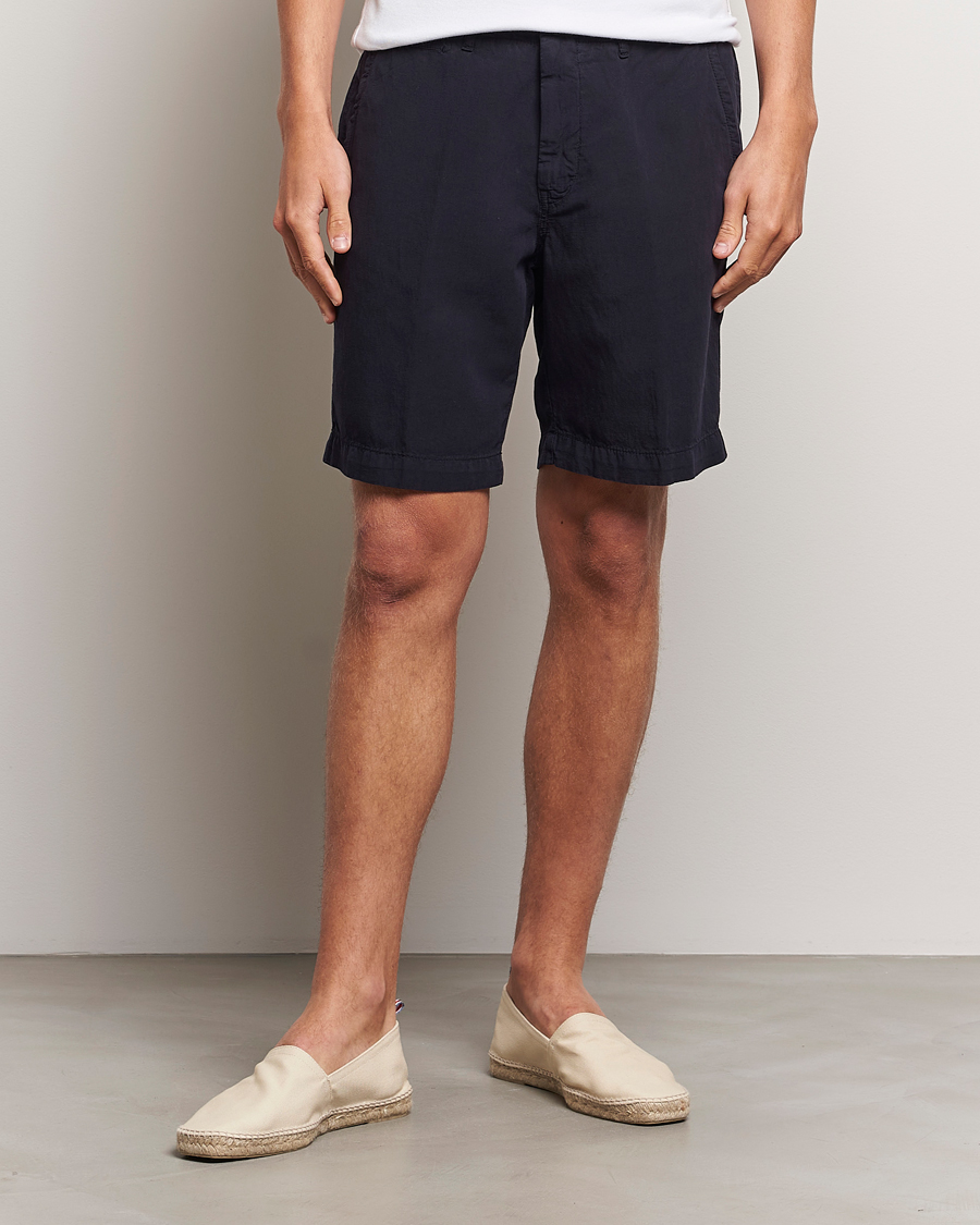 Herre | Shorts | Oscar Jacobson | Poggio Washed Linen Shorts Navy