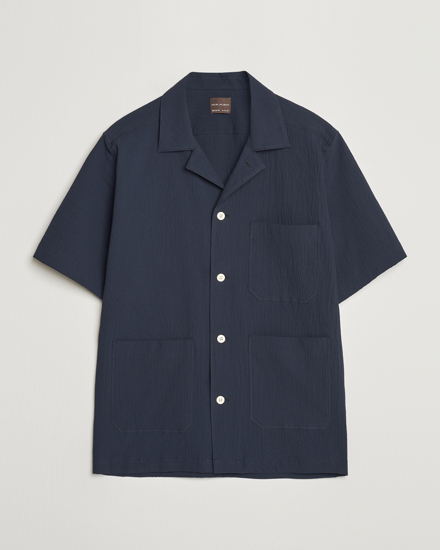 Herre | Skjorter | Oscar Jacobson | Hanks Reg Seersucker Shirt Navy