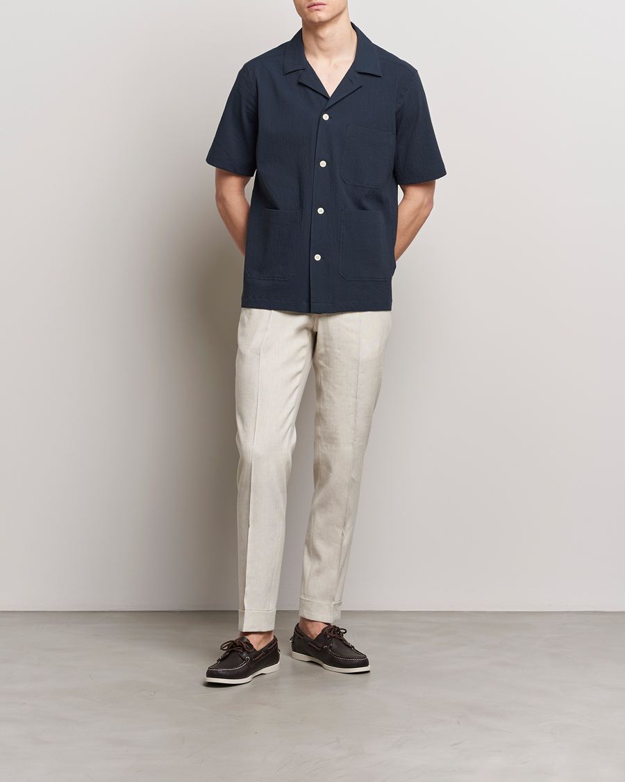 Herre | Skjorter | Oscar Jacobson | Hanks Reg Seersucker Shirt Navy