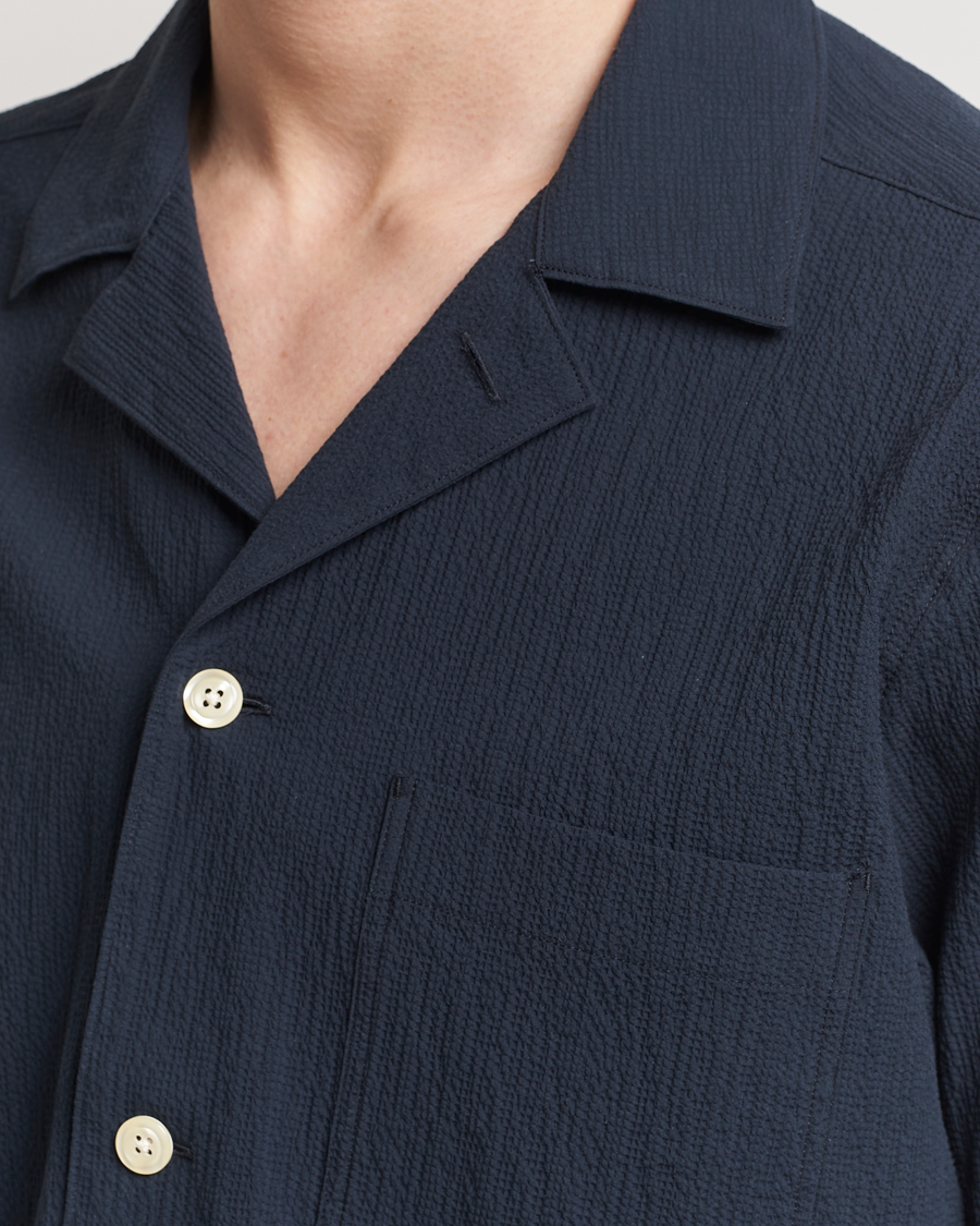 Herre | Skjorter | Oscar Jacobson | Hanks Reg Seersucker Shirt Navy
