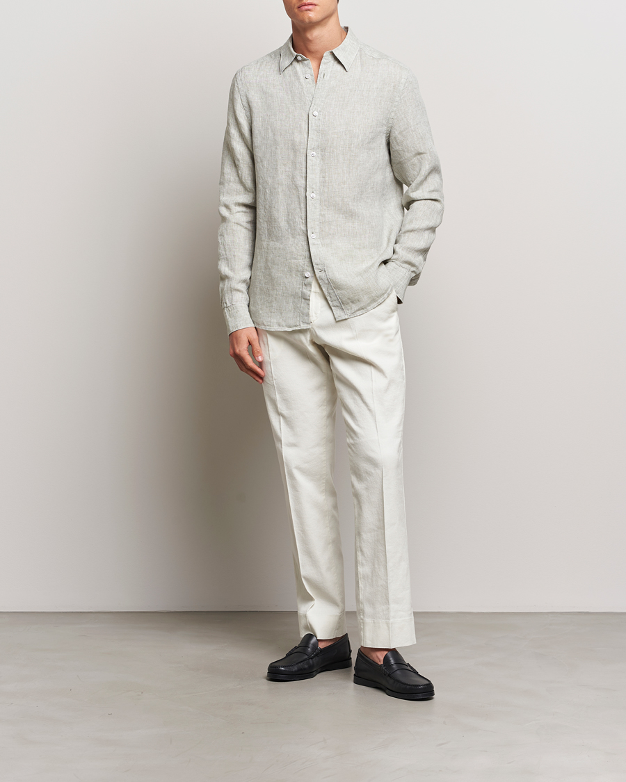 Herre | Skjorter | J.Lindeberg | Slim Linen Melange Shirt Oil Green