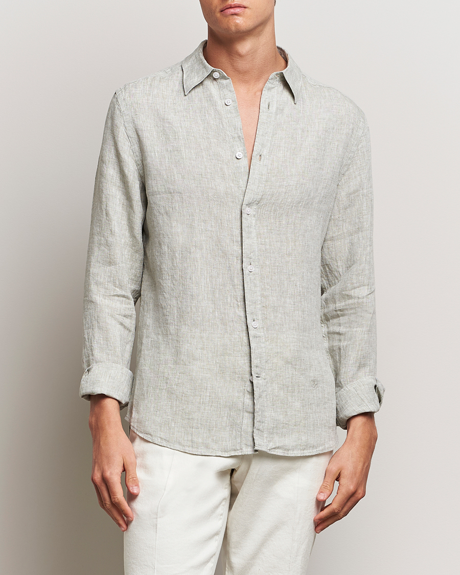 Herre | Skjorter | J.Lindeberg | Slim Linen Melange Shirt Oil Green