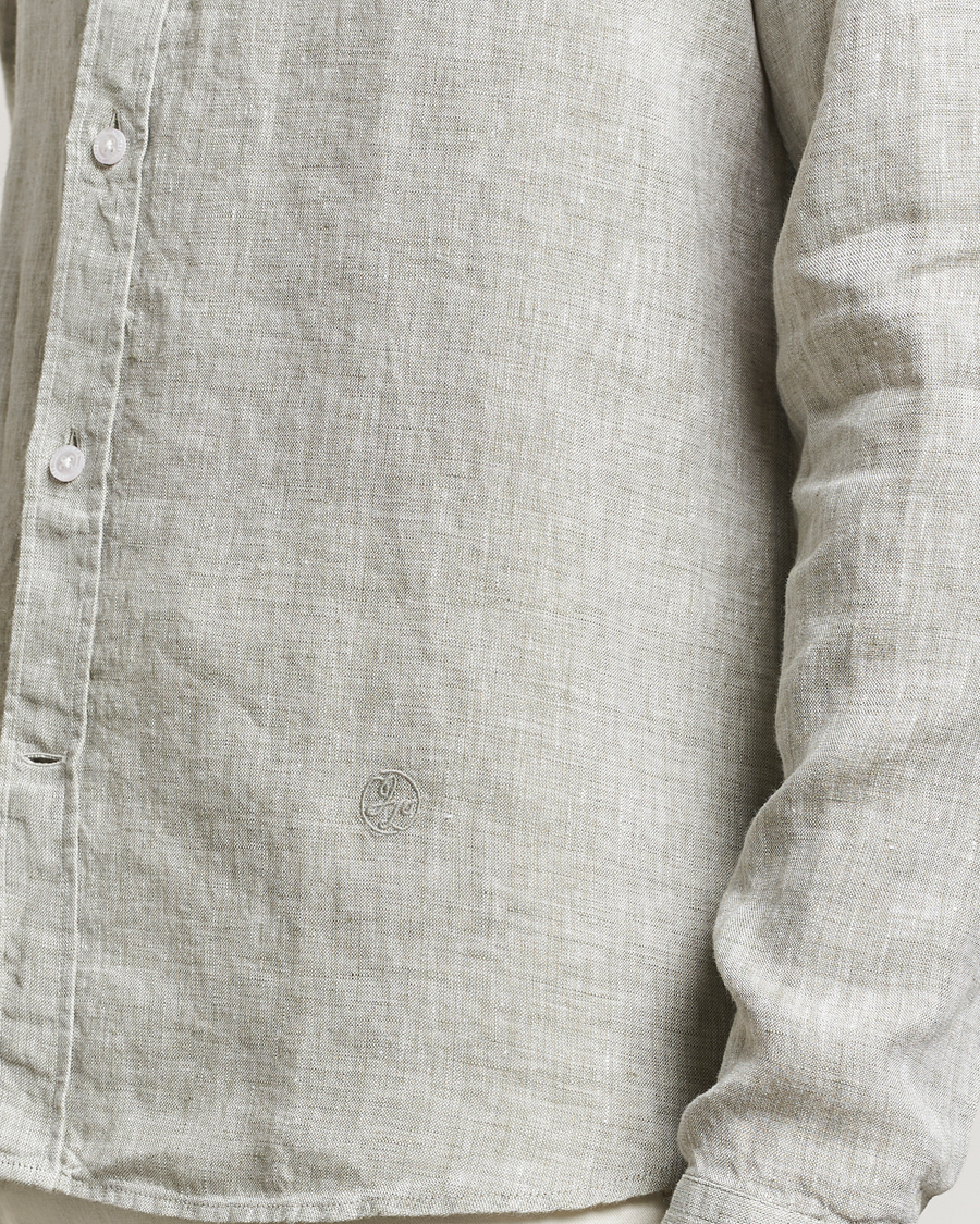 Herre | Skjorter | J.Lindeberg | Slim Linen Melange Shirt Oil Green