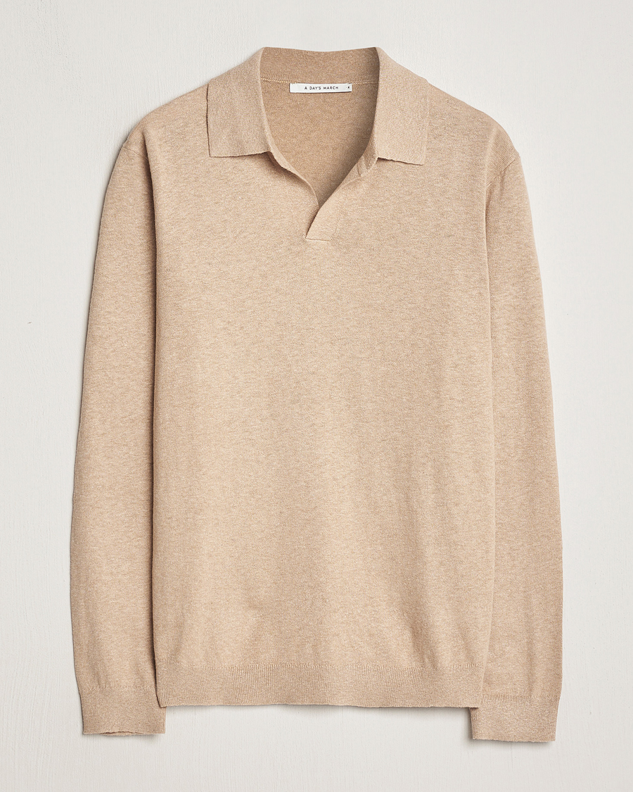 Herre | Trøjer | A Day's March | Manol Cotton Linen Polo Khaki
