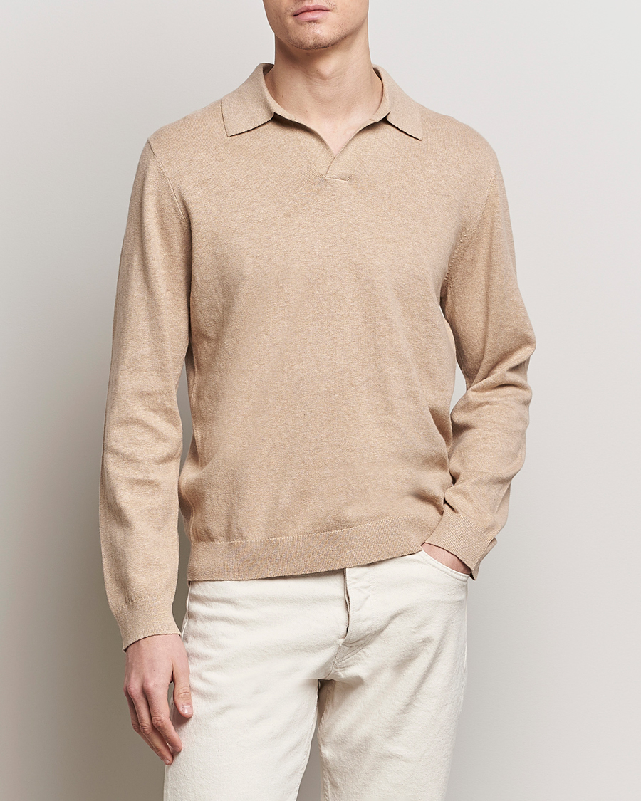 Herre | Nyheder | A Day's March | Manol Cotton Linen Polo Khaki