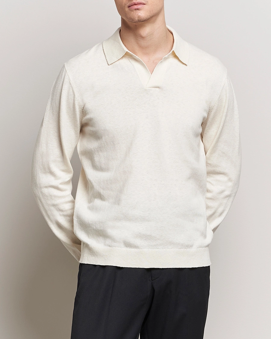 Herre | Afdelinger | A Day's March | Manol Cotton Linen Polo Off White