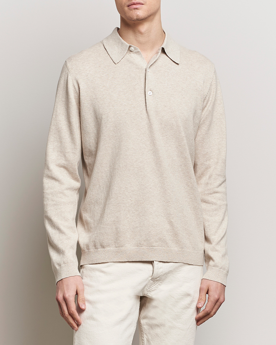 Herre | Strikkede polotrøjer | A Day's March | Ambroz Cotton/Linen Polo Sand