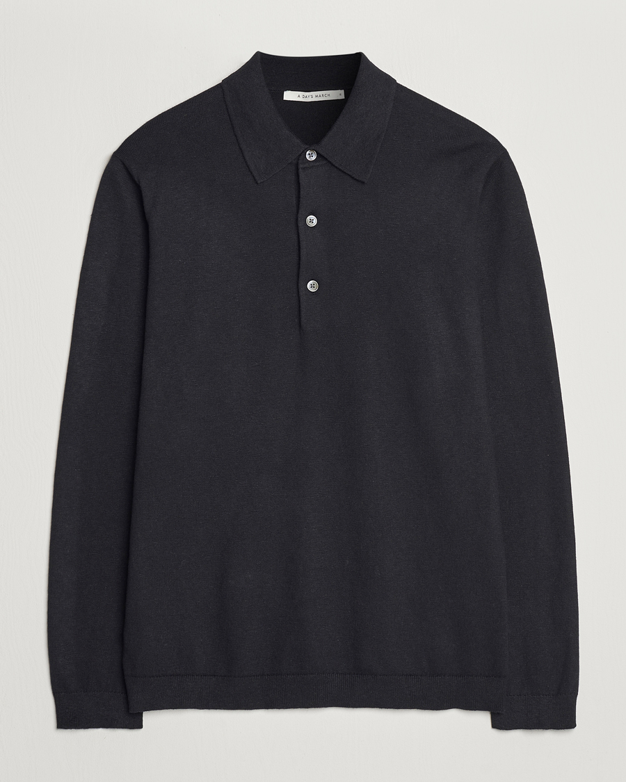 Herre | Trøjer | A Day's March | Ambroz Cotton/Linen Polo Black