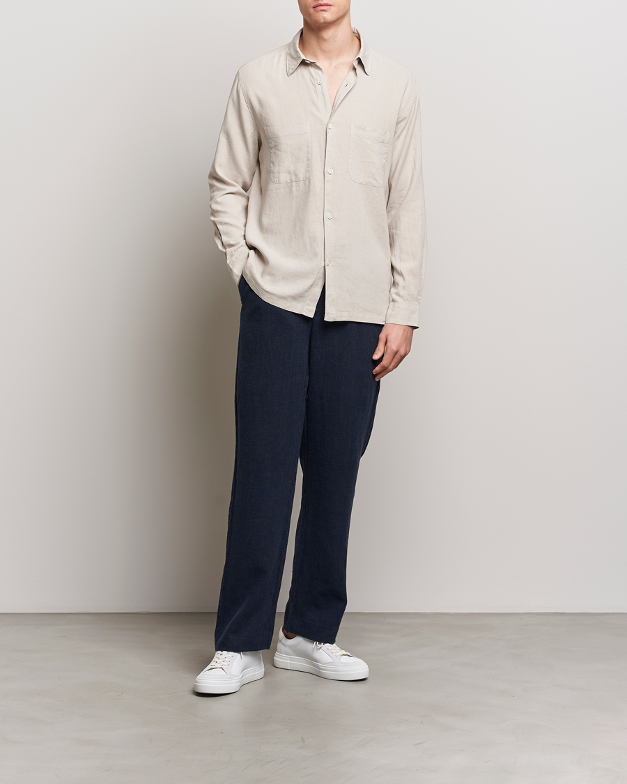 Herre | Skjorter | A Day's March | Balain Linen/Viscose Shirt Dove