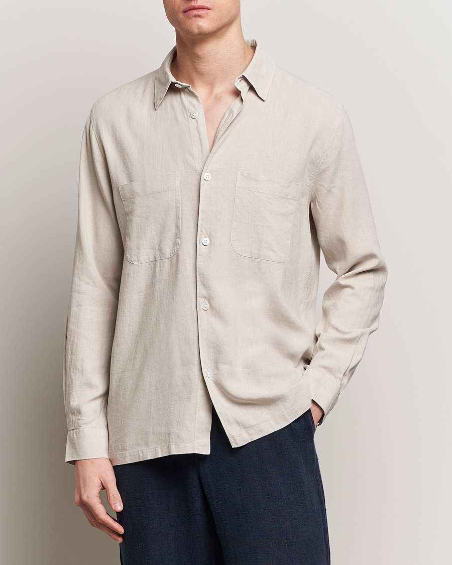 Herre | Tøj | A Day's March | Balain Linen/Viscose Shirt Dove