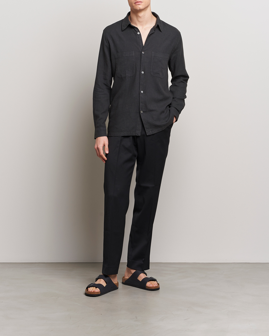 Herre | Skjorter | A Day's March | Balain Linen/Viscose Shirt Off Black